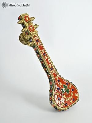 8" Small Veena in Brass with Inlay Work | Musical Decor