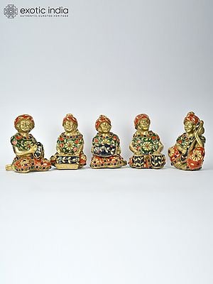 5" Set of Five Musicians | Table Decor | Brass Statues with Inlay Work