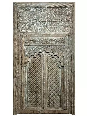 140" Traditional Floral Carved Large Old Wood Door