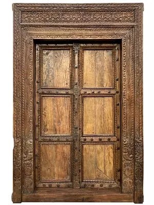 100" Large Traditional Detailed Hand Carved Old Wood Door For Home