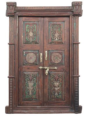 84" Large Traditional Carving Teak Wood Heavy Door