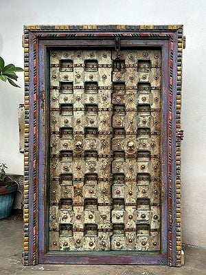 81" Large Old Traditional Antique Teak Wood Door With Knock