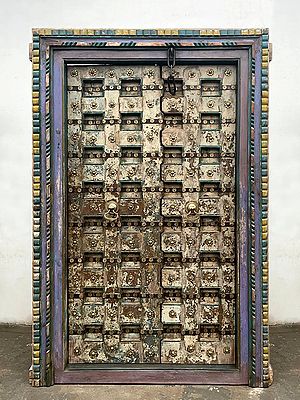 81" Large Vintage Indian Teak Wood Door With Knock