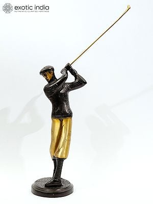 12" Brass Golfer Taking Shot | Showpiece Figurine | Table Decor