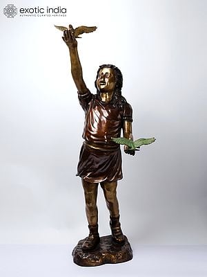 46" Girl Playing with Birds | Large Size Brass Statue | Home Decor