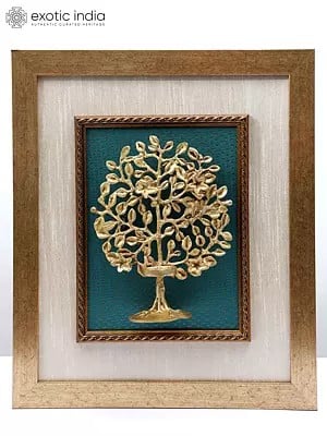 17" Brass Tree of Life with Candle Holder | Wood Framed Wall Hanging