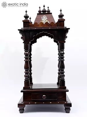 28" Four Sides Open Temple in Wood with Drawer