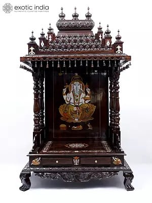 70" Designer Huge Temple in Wood with Lord Ganesha Inlay