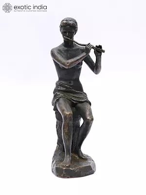 8" Nymph Playing Flute Bronze Table Decor