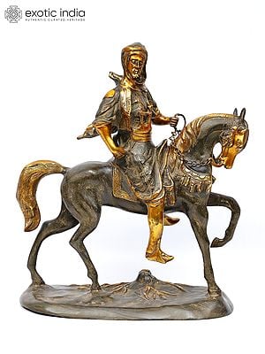 17" Warrior on Horse | Brass Statue