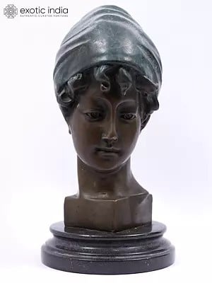 12" Beautiful Lady Bust | Renaissance Bronze Sculpture on Marble Base | Table Decor