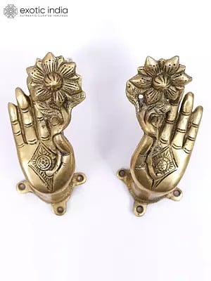 5" Pair of Goddess Tara's Hand Door Handles in Brass