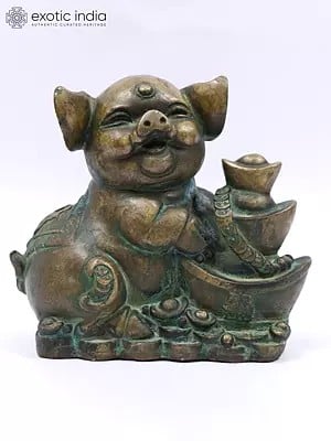 6" Chinese Feng Shui Zodiac Wealth Pig | Bronze Sculpture | Table Decor