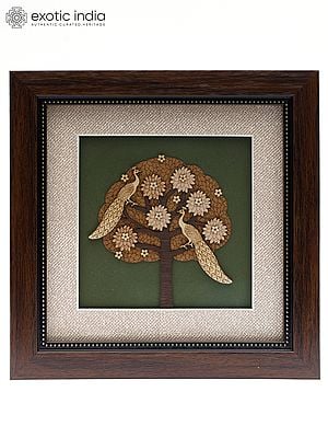 Peacock on Tree | Wood Carved Frame | Wall Hanging