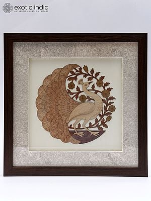 Round Peacock | Wood Carved Frame | Wall Hanging