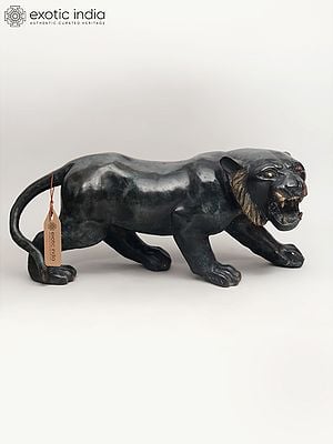 33" The Watchful Hunter: Black Panther Statue in Brass | Home Decor