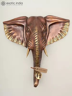18" Decorative Elephant Head in Brass | Wall Hanging | Home Decor