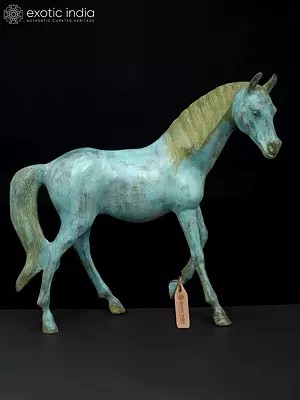 20" Turquoise Decorative Horse in Brass | Home Decor