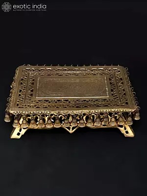 21" Rectangular Shaped Brass Chowki/Pedestal in Brass with Dangling Bells
