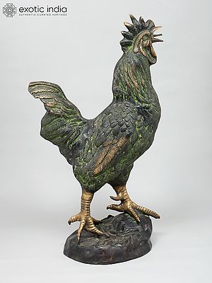 26" Decorative Rooster Statue in Brass | Home Decor