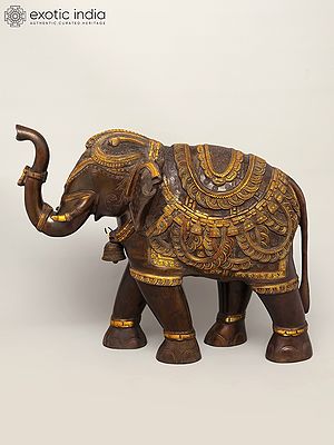 25" Royal Elephant with Upraised Trunk | Brass Statue | Home Decor