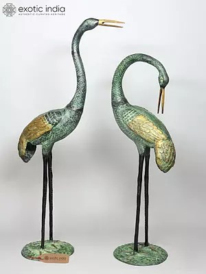67" Large Size Graceful Pair of Cranes | Brass Statues | Home Decor