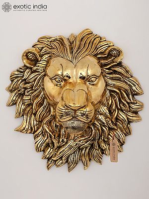 14" Brass Lion Head Wall Hanging - Symbol of Power and Majesty | Brass Statue | Home Decor