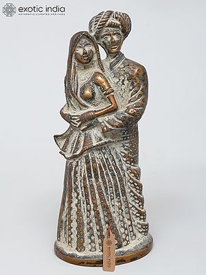 7" Rajasthani Couple Showpiece | Brass Statue | Table Decor