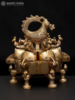 4" Peacock Ritual Box with Lids in Brass | Handmade | Made in India