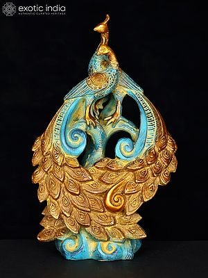 12" Pair of Peacocks with Beautiful Tail | Brass Statue