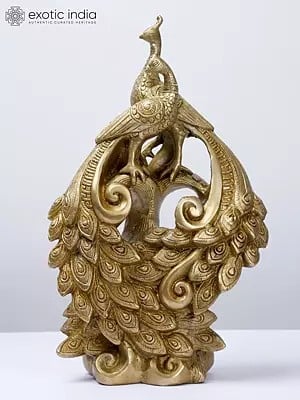 12" Pair of Peacocks with Beautiful Tail | Brass Statue