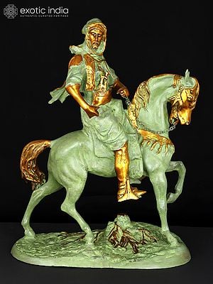 26" Warrior on Horse | Brass Statue