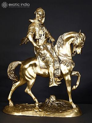 26" Warrior on Horse | Brass Statue