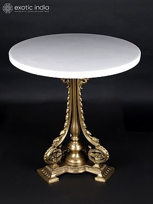 29" Designer Round Table | Brass and White Marble