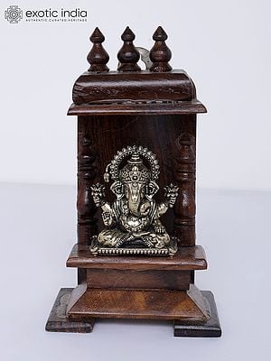 5" Small Superfine Lord Ganesha Temple | Brass Statue with Wooden Temple | Wall Hanging