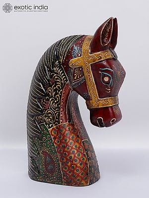 12" Hand-Painted Decorative Horse Head in Wood | Table Decor