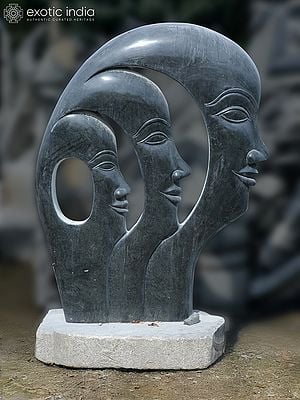 60" The Face Of Family - Modern Art Sculpture In Granite Stone