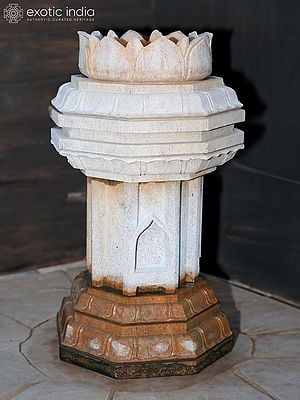 32" Large Granite Stone Tulsi Stand In Lotus Design