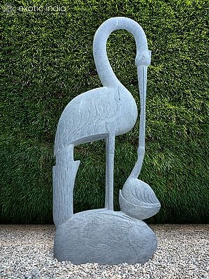 94" The Bond Of Crane Birds | Large Granite Stone Statue