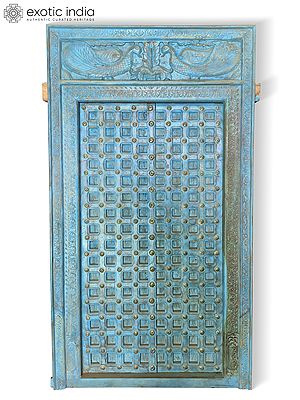 85" Large Traditional Hand Carved Peacock Design Door For Home