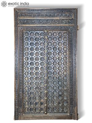 89" Vintage Style Wood Hand Carved Pattern Front Door