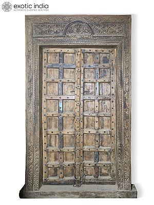 96" Traditional Large Flower Hand Carved Wood Door For Home