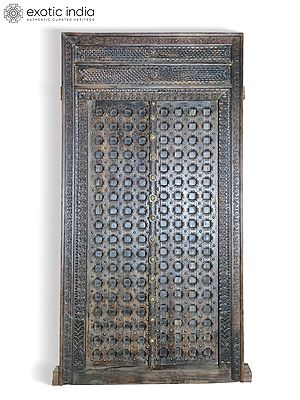 94" Large Hand Carved With Frame | Vintage Wood Door