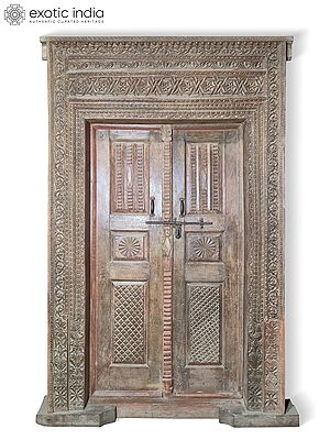 101" Traditional Large Size Hand Carved Wood Door With Frame