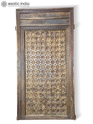 97" Vintage Style Indian Hand Carved Wood Door