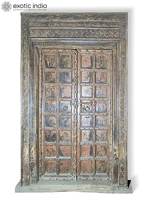 101" Large Size Hand Carved Wood Door With Frame