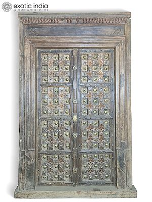 100" Hand Carved Vintage Style Indian Front Wood Door