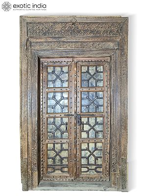 101" Hand Carved And Iron Strip Indian Main Wood Door