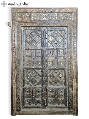 96" Hand Carved Wood Door With Vintage Style Knock