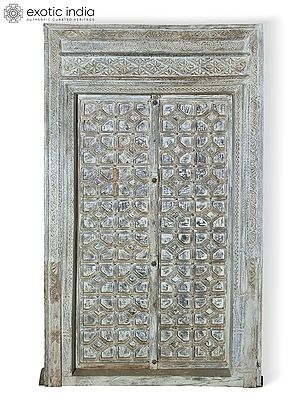 96" Vintage Style Hand Carved Indian Main Wood Door